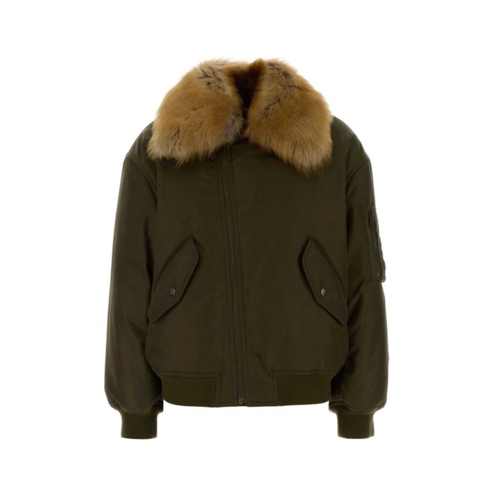 Saint Laurent Women Khaki Nylon Bomber Jacket